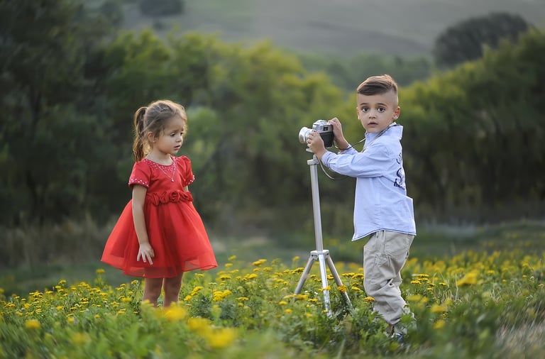 Kids Doing a Photoshoot Outdoors